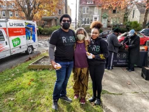 CEO Deborah Pair Chandler with representatives of R2RB during Thanksgiving food distribution drive